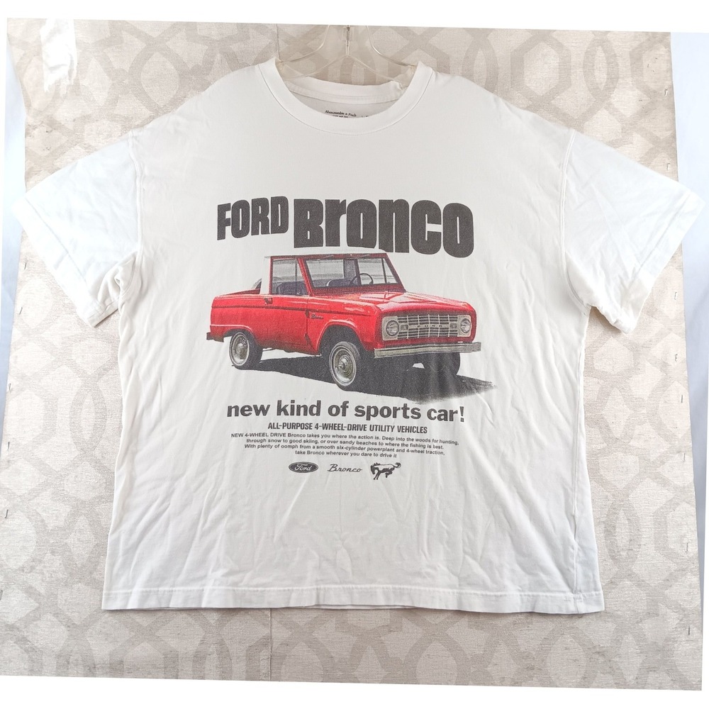Abercrombie Fitch Mens XL Ford Bronco Graphic T Shirt Soft Oversized White